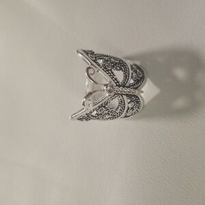 Women's Silver Plated Butterfly Ring with Rhinestones; Black & Silver; Size 7